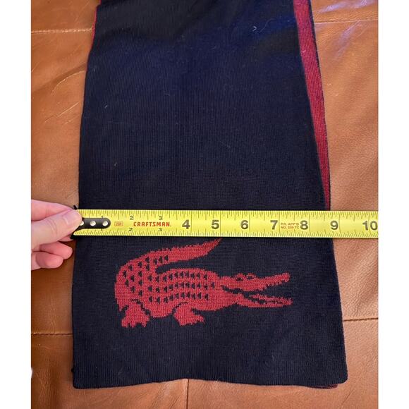 Lacoste Red Black Crocodile Logo Wool Scarf - Picture 3 of 4